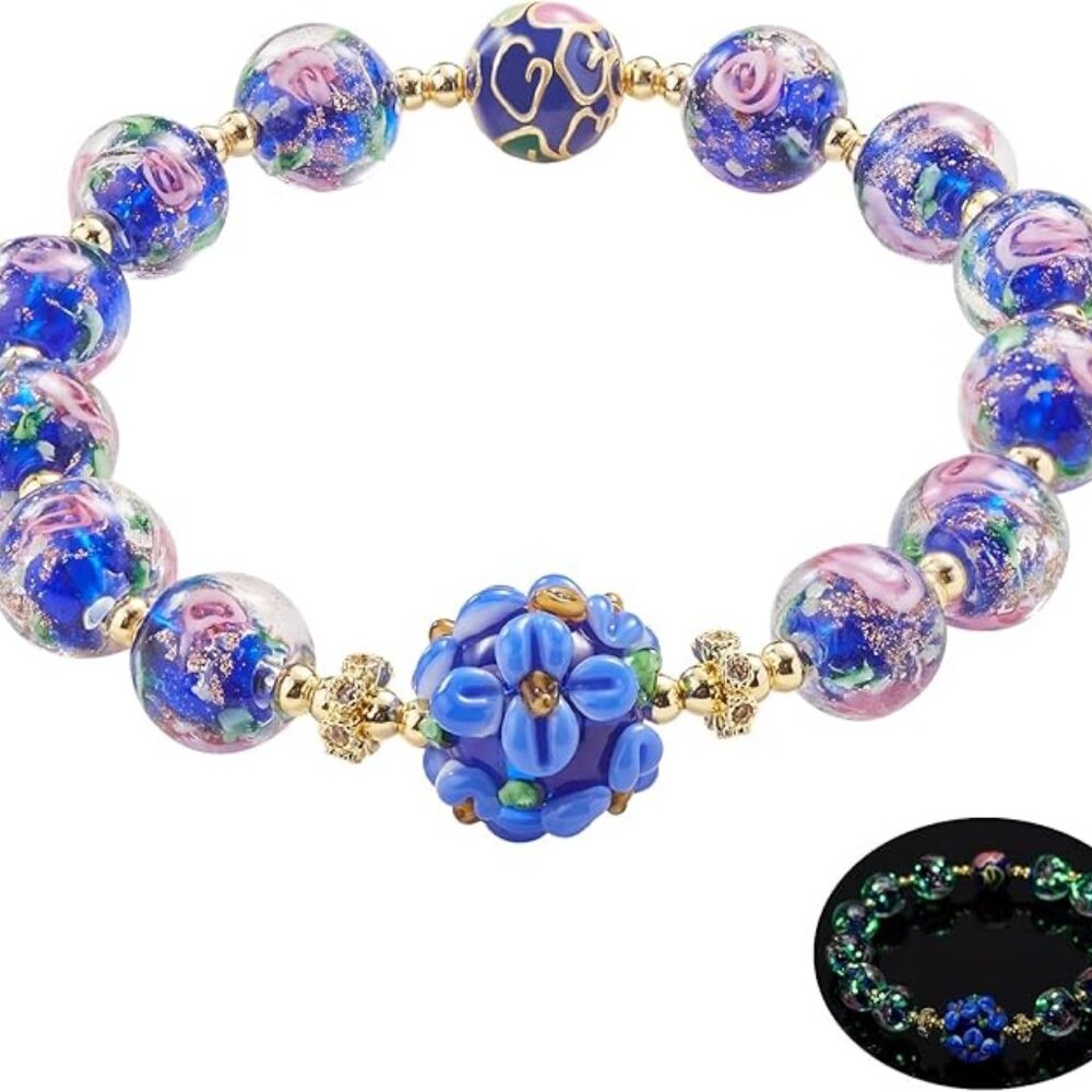 Floral Beaded Glow Firefly Bead Bracelet Blue